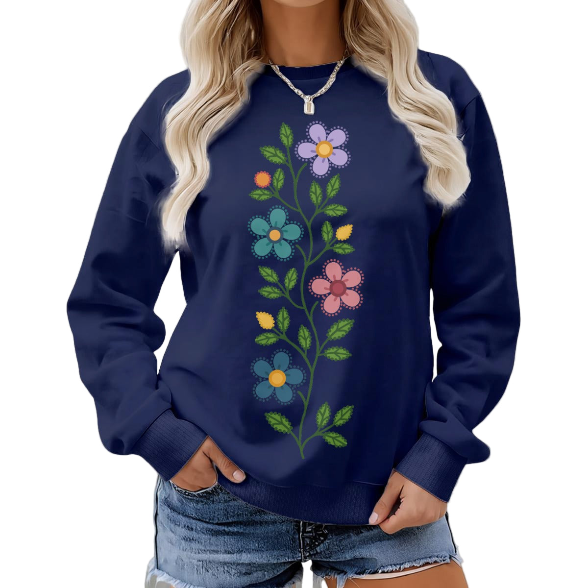 Métis Dotted Floral Fleece Crew Neck Sweatshirt