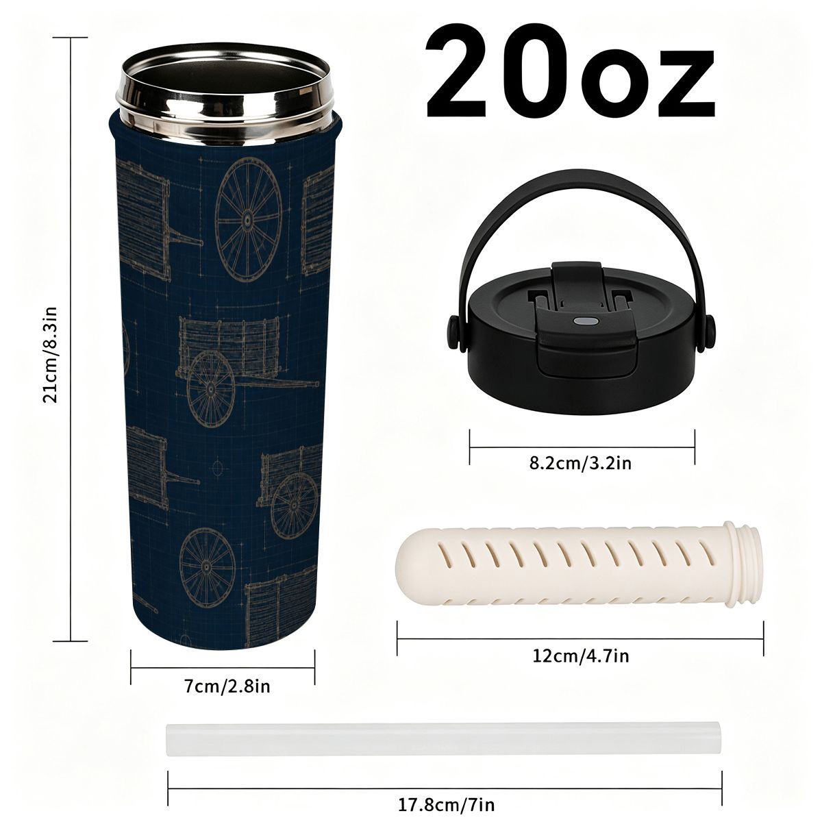 Red River Cart Blueprint Tea Infuser Tumbler – 20 oz