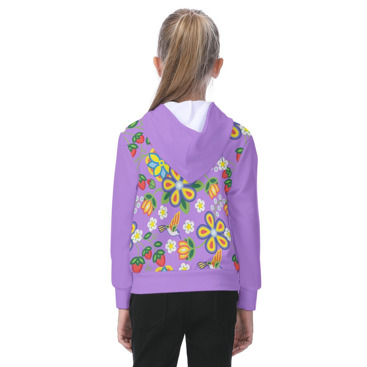 Métis Lavender Floral Beaded Fleece Pullover Hoodie