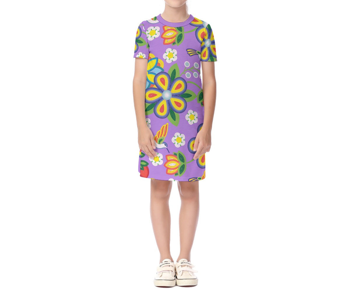 Children's Métis Lavender Floral Beaded Short Sleeve Dress