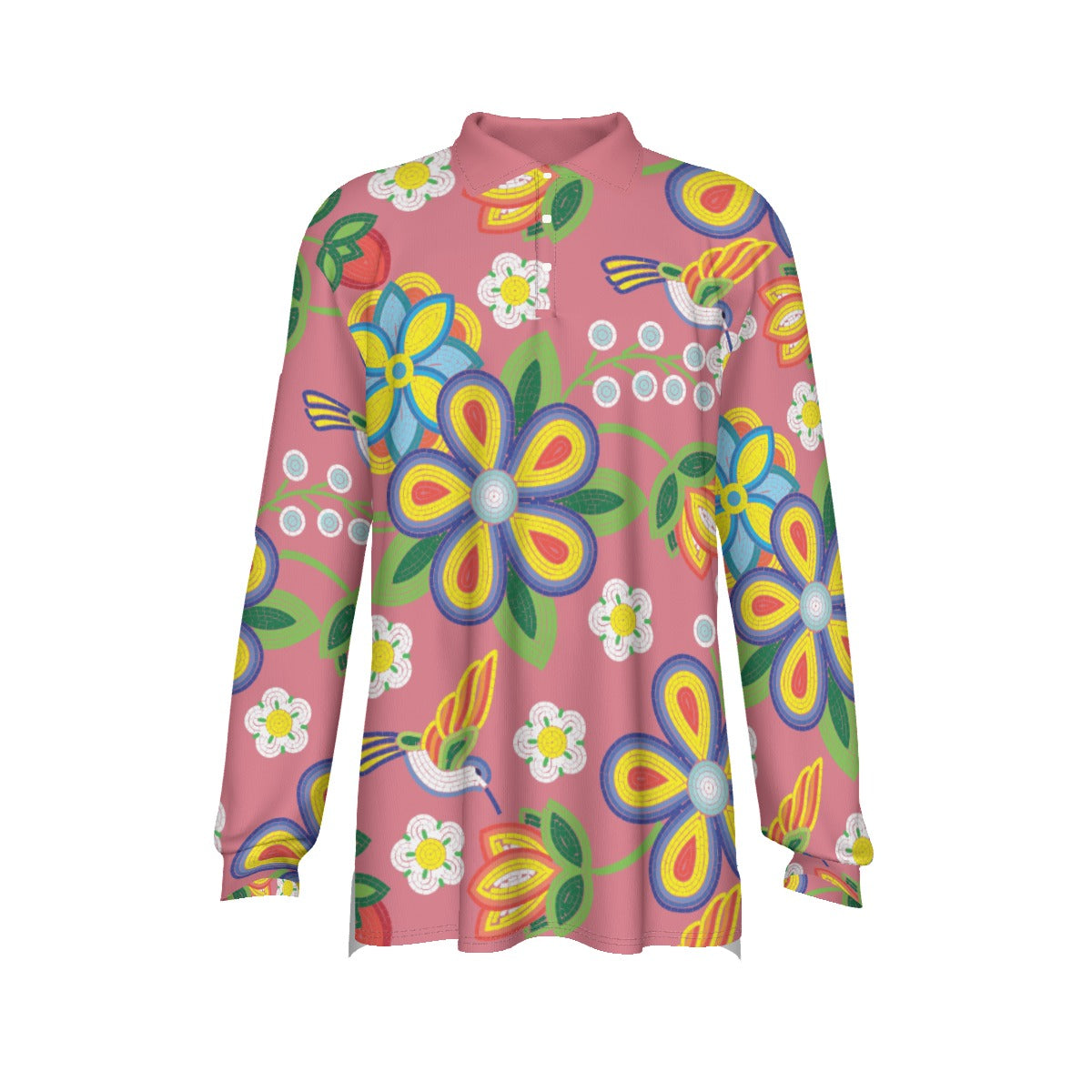 Métis Floral Beaded Long Sleeve Polo