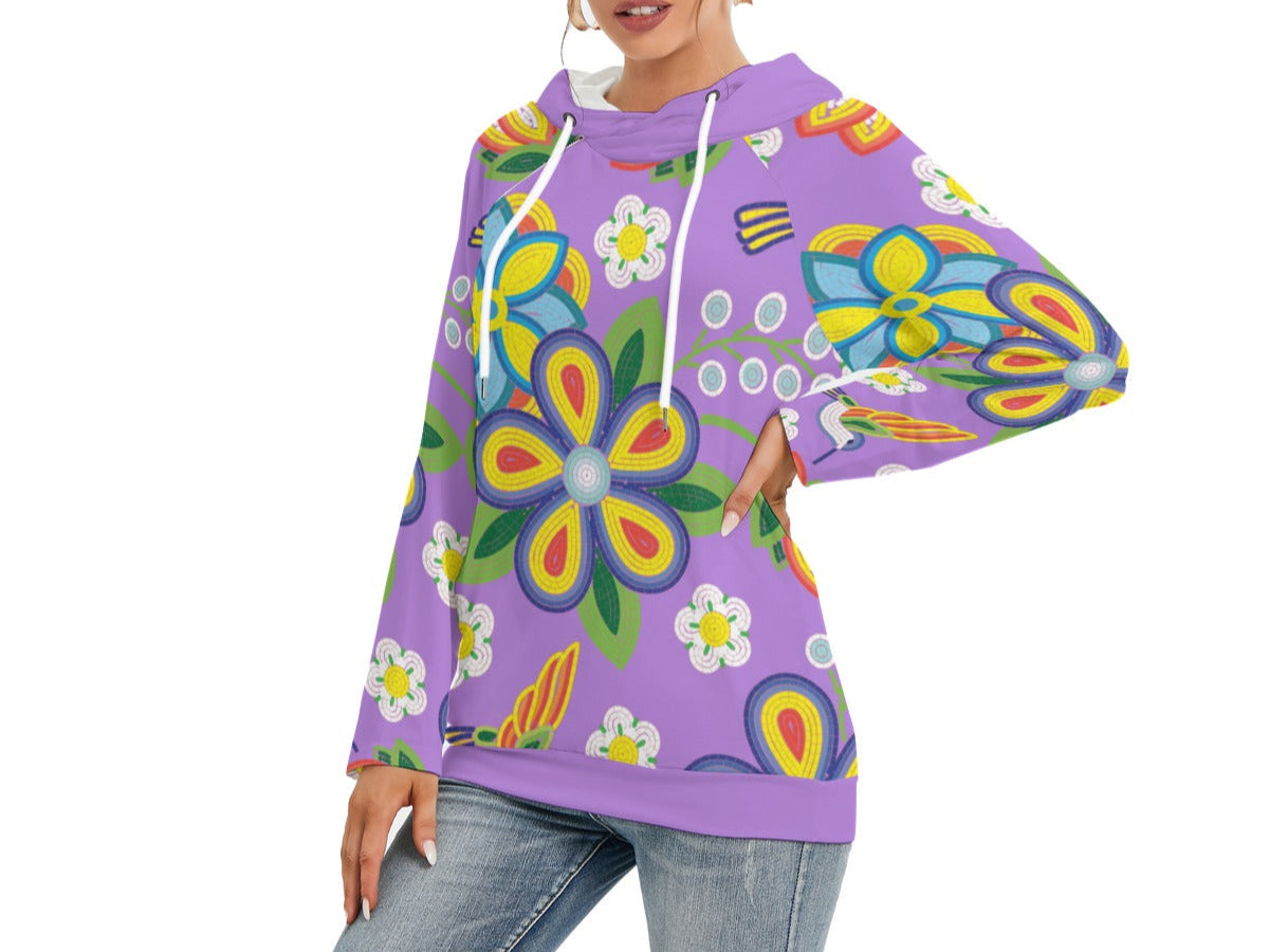 Lavender Floral Beaded Double Hooded Lightweight Sweater