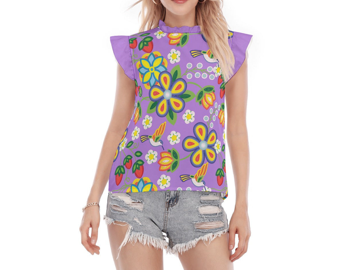 Women's Métis Lavender Floral Beaded Ruffle Blouse