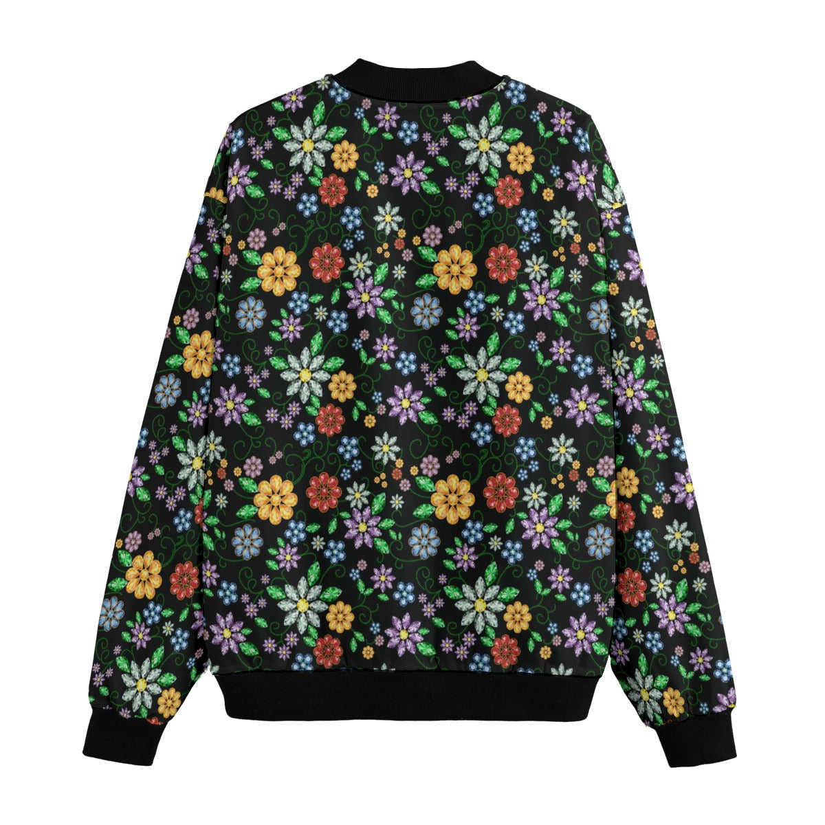 Métis Inspired Floral Beaded Fleece Bomber Jacket