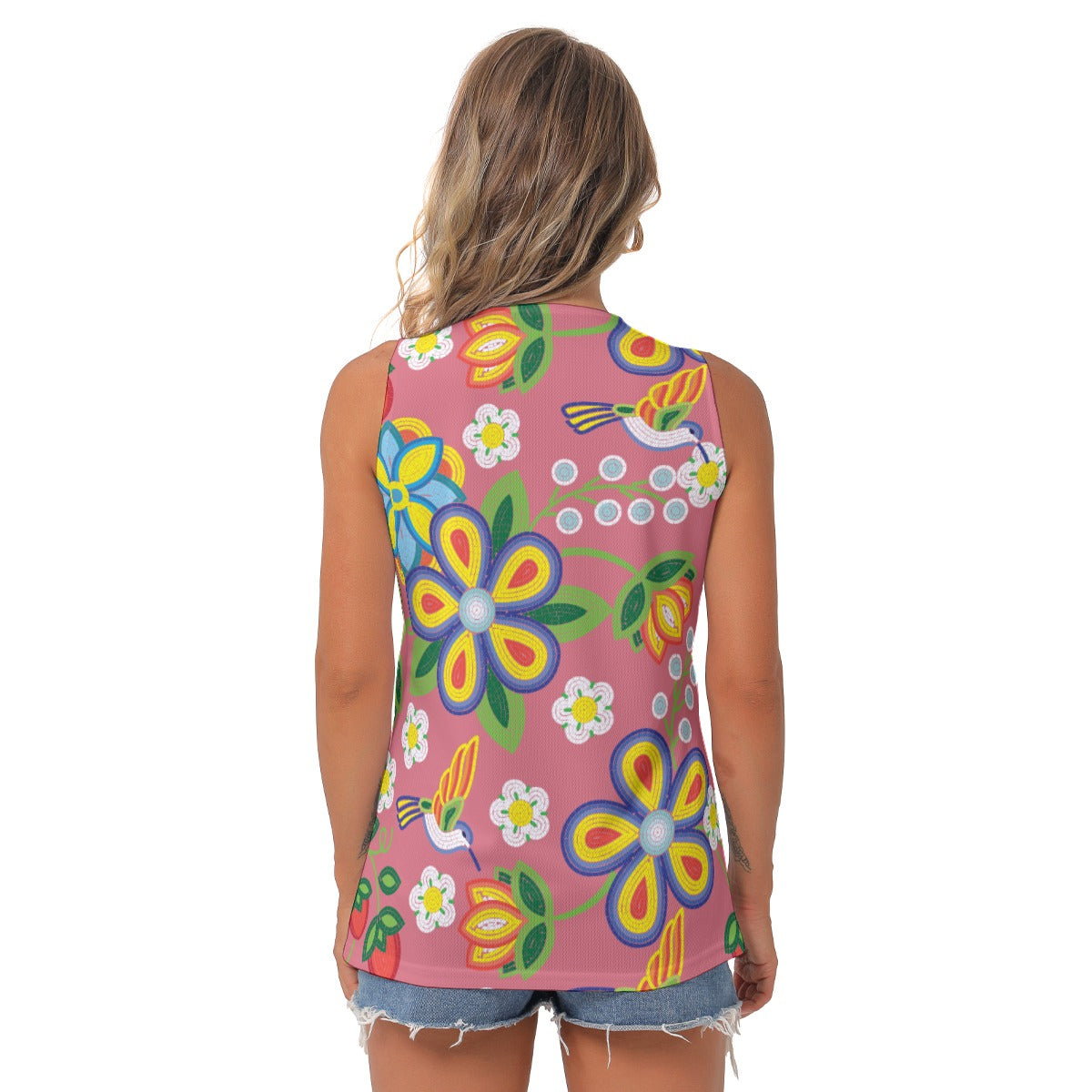 Women's Métis Floral Beaded Sleeveless V-Neck Top