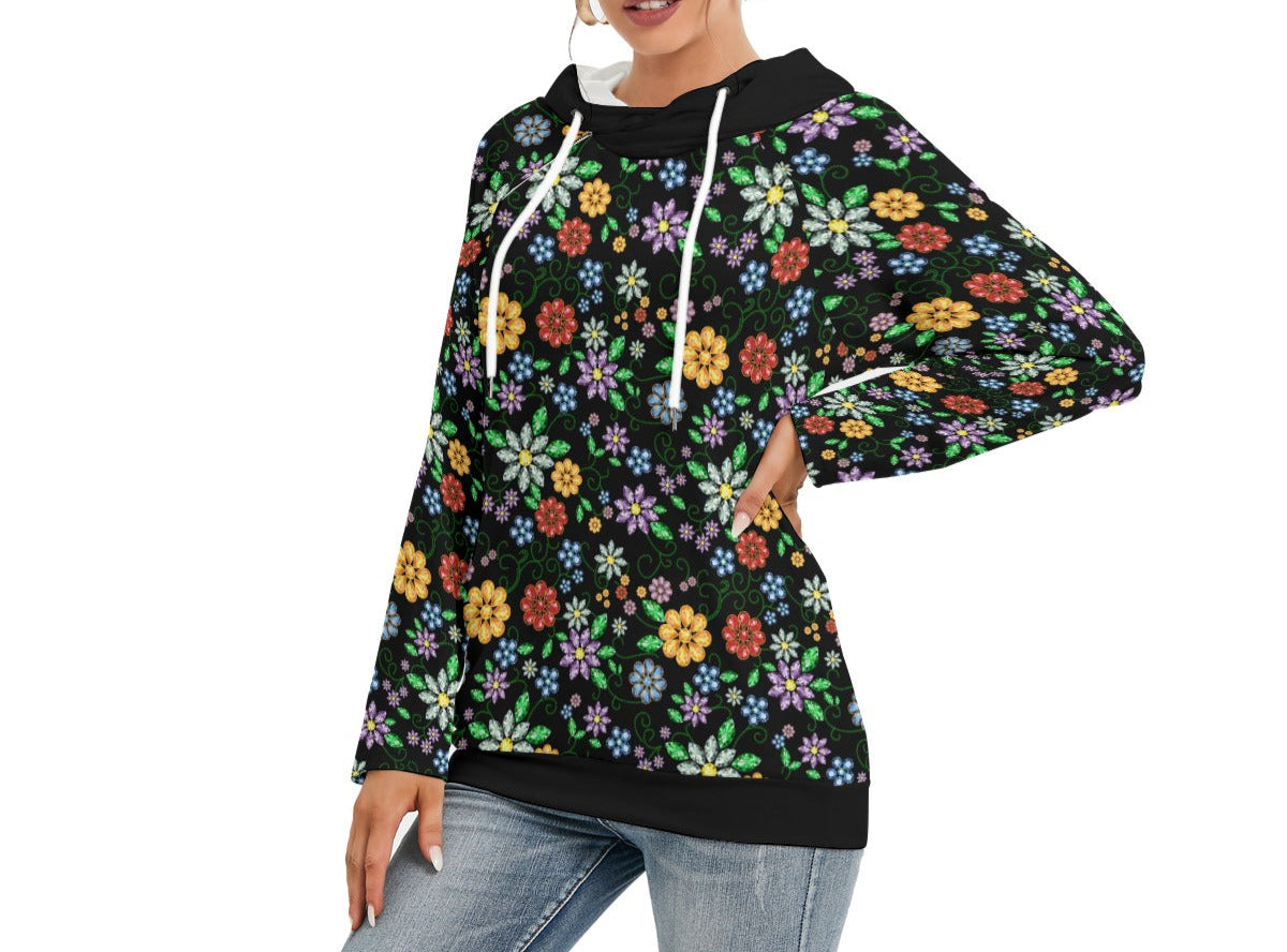 Métis Inspired Floral Beaded Double Hooded Lightweight Sweater