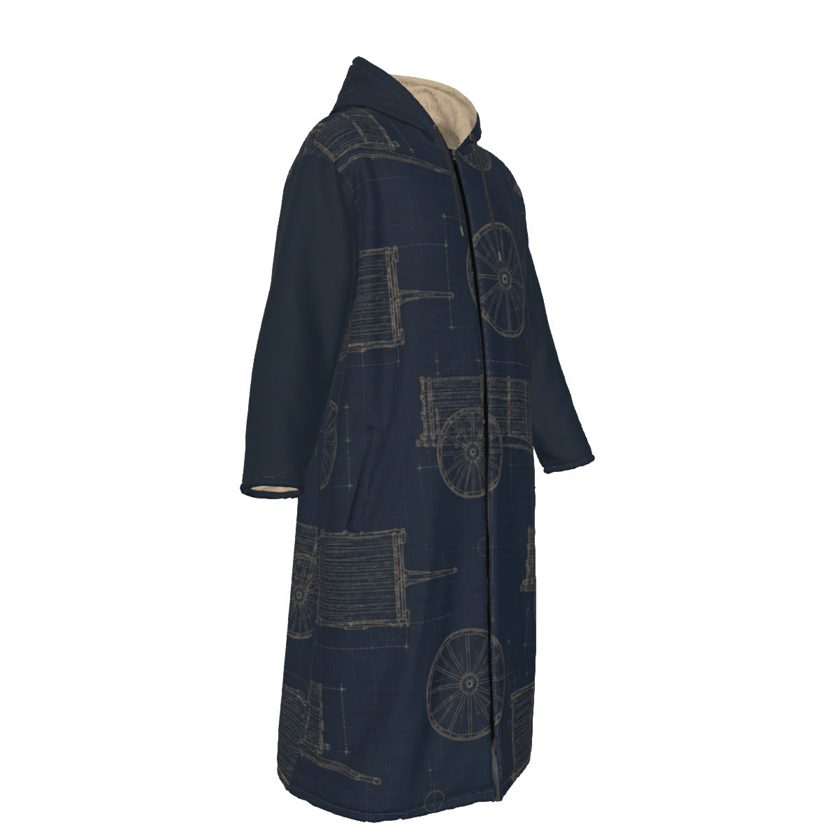 Red River Cart Blueprint Long Fleece Jacket