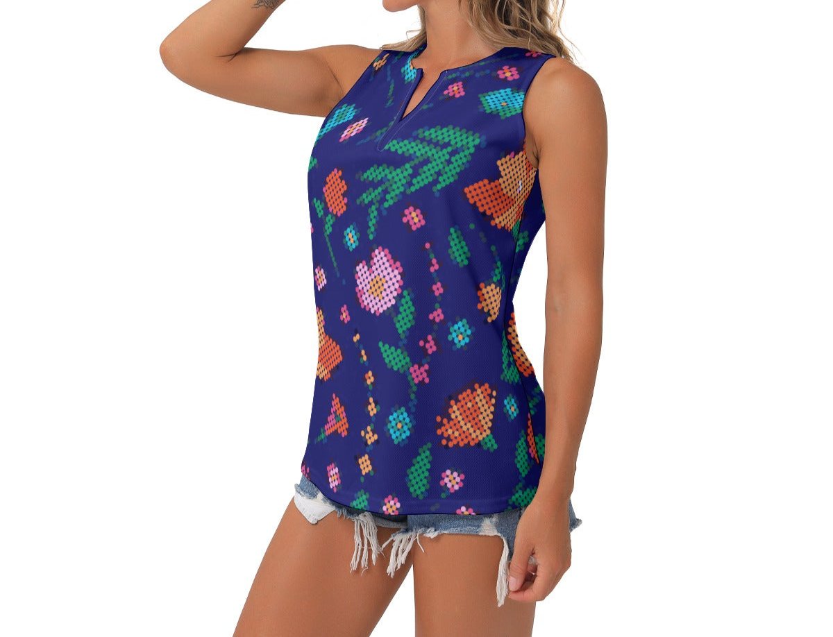 Women's Métis Digital Dotted Floral Sleeveless V-Neck Top