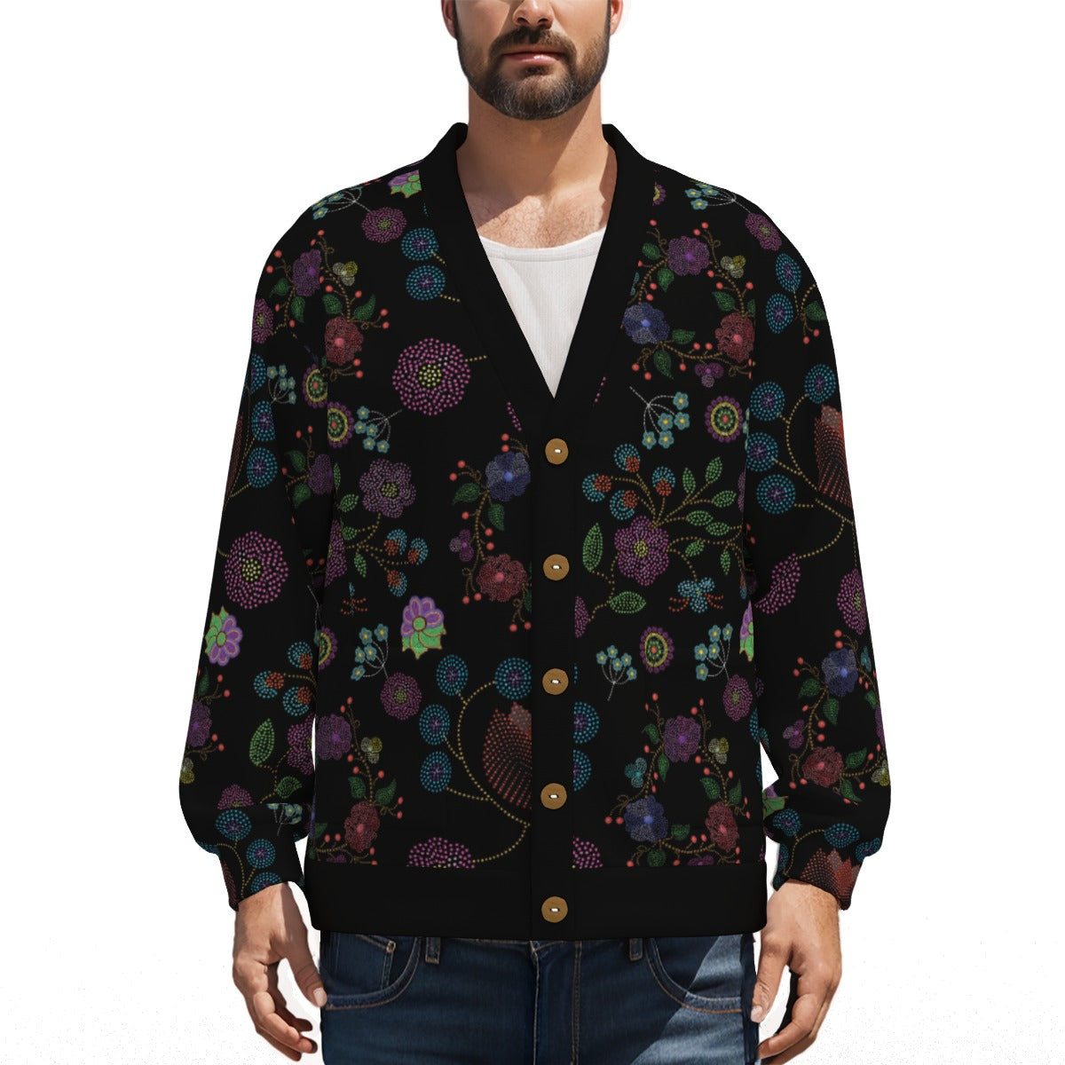 Unisex Métis Floral Dotted Fleece Cardigan