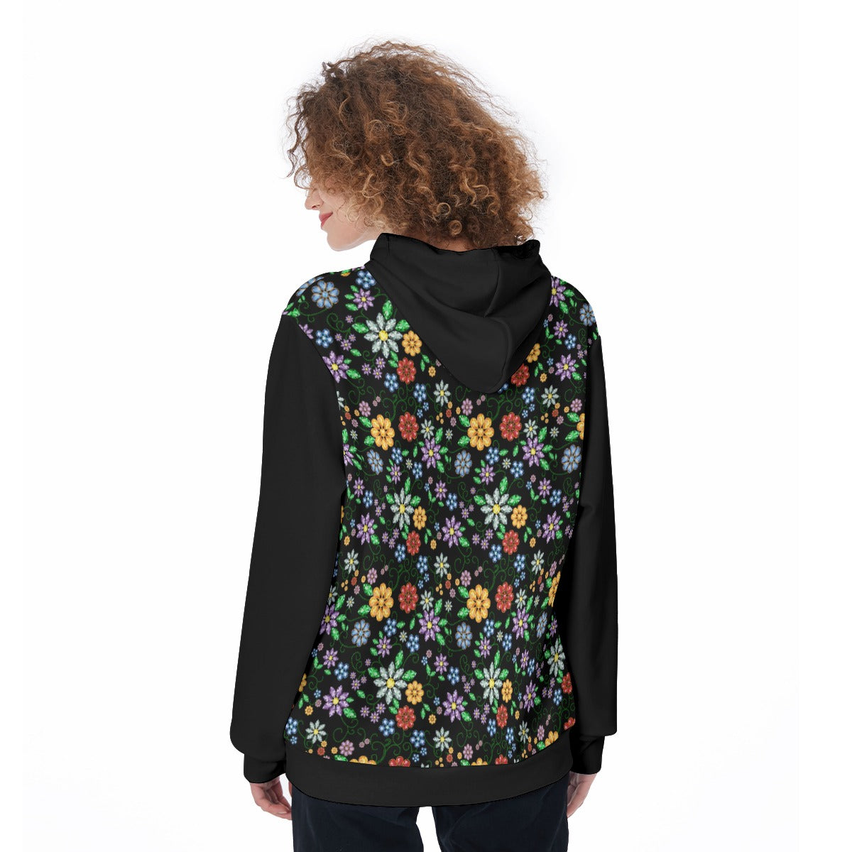 Métis Inspired Floral Beaded Fleece Hoodie