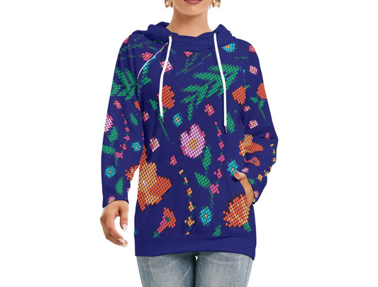 Métis Digital Dotted Floral Double Hooded Lightweight Sweater