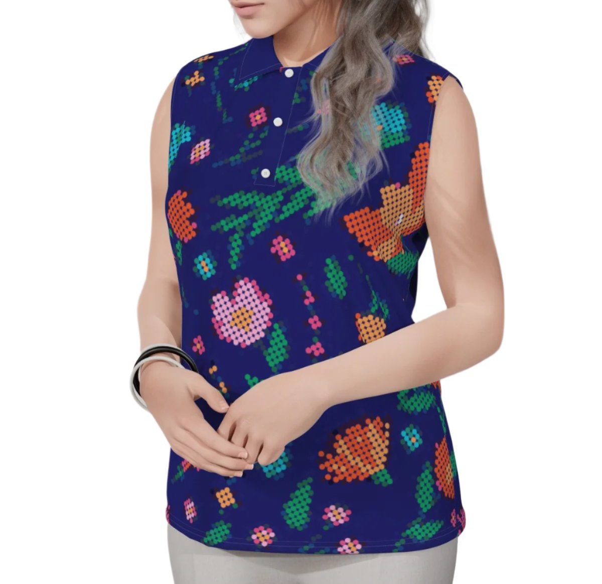 Women's Métis Digital Dotted Floral Sleeveless Polo