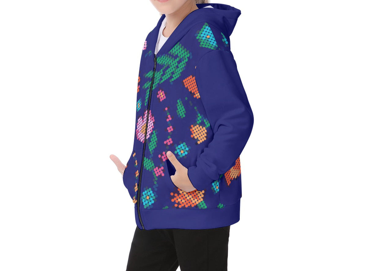 Métis Digital Dotted Floral Fleece Zip  Hoodie