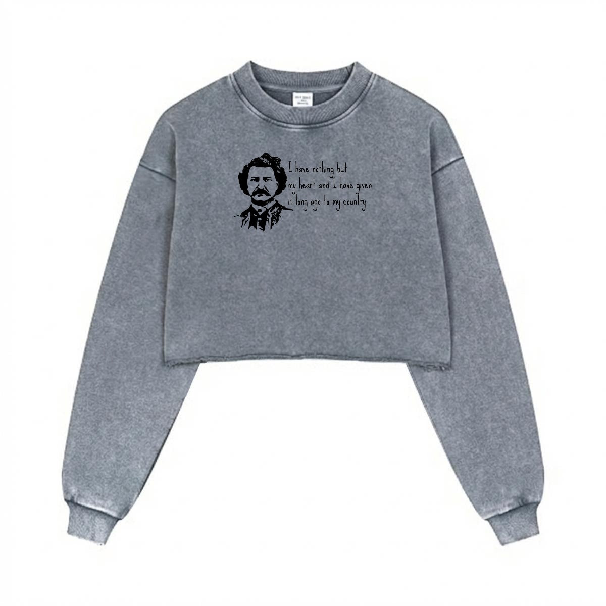 Louis Riel Quote Cropped Distressed Sweatshirt