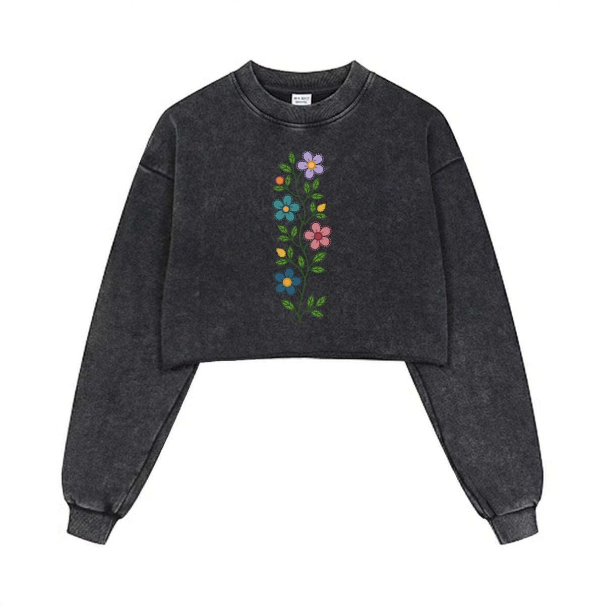 Métis Dotted Floral Cropped Distressed Sweatshirt