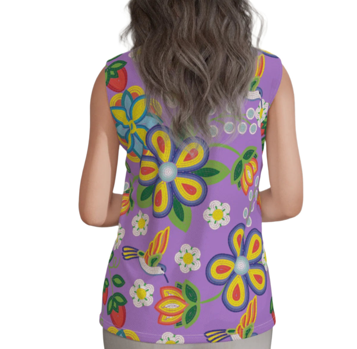 Métis Lavender Floral Beaded Sleeveless Polo