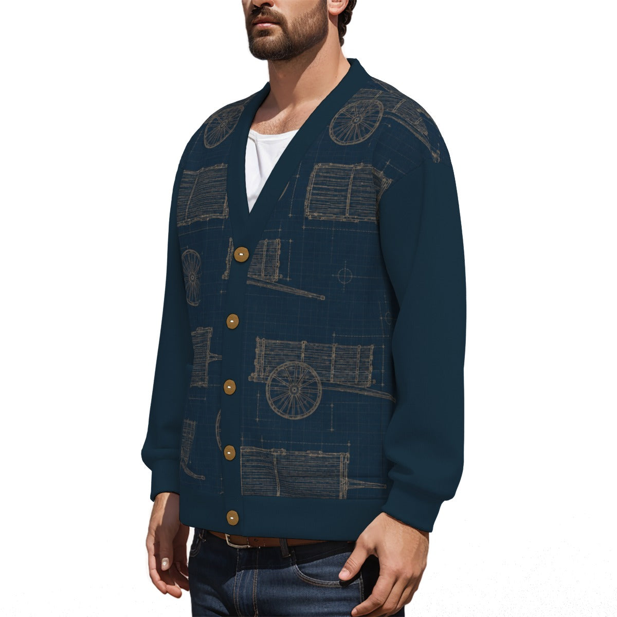 Red River Cart Blueprint Fleece Cardigan