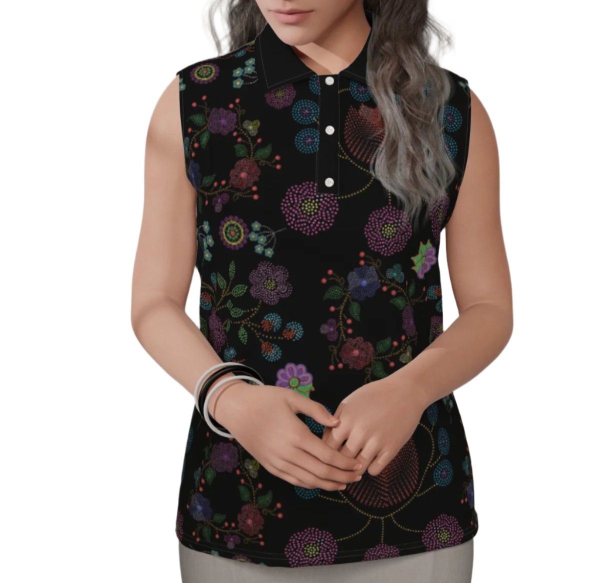 Women's Métis Floral Dotted Sleeveless Polo