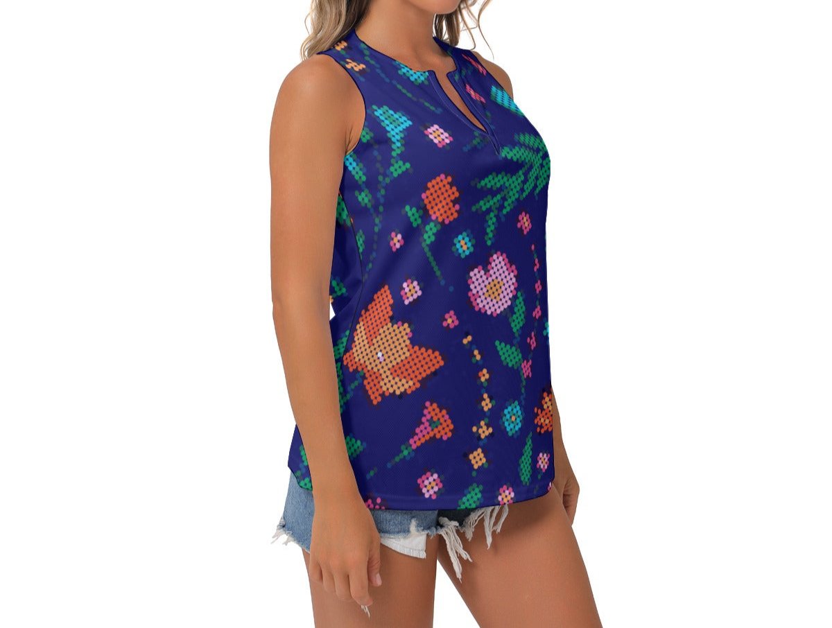 Women's Métis Digital Dotted Floral Sleeveless V-Neck Top