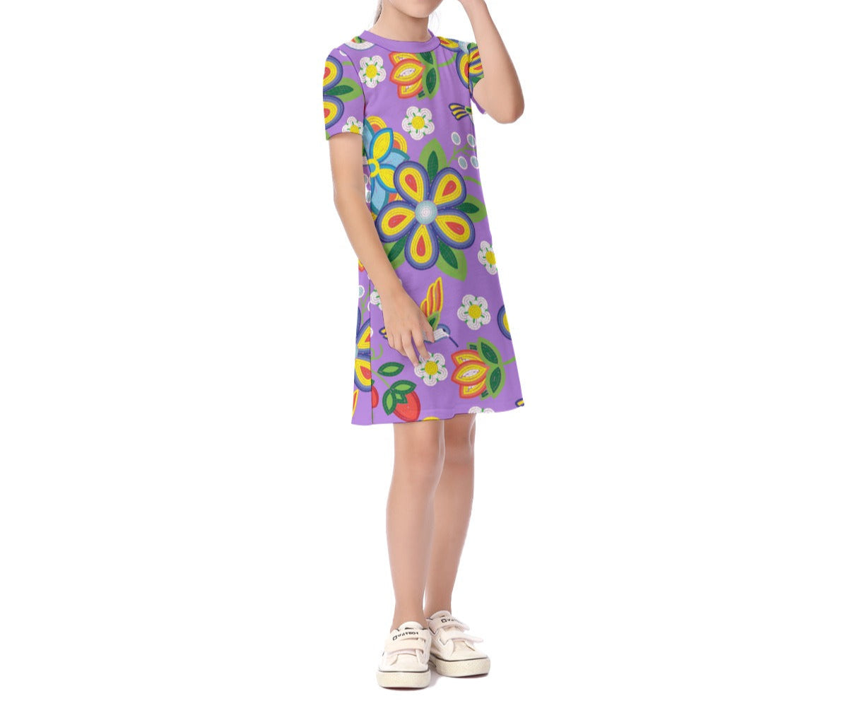 Children's Métis Lavender Floral Beaded Short Sleeve Dress