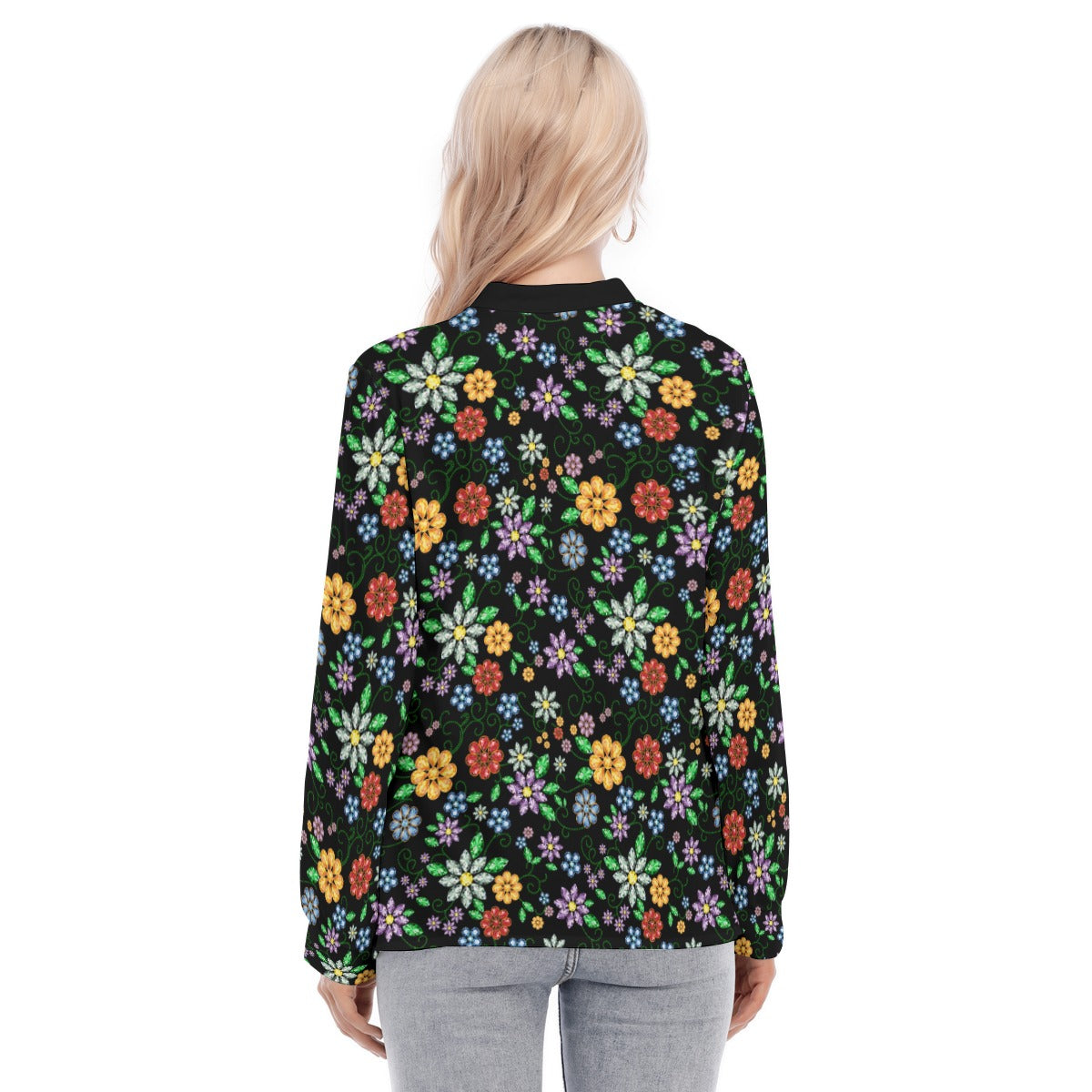 Métis Inspired Floral Beaded Long Sleeve Blouse