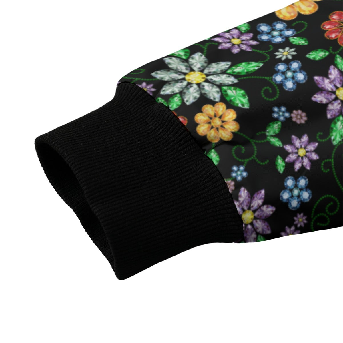 Métis Inspired Floral Beaded Fleece Bomber Jacket