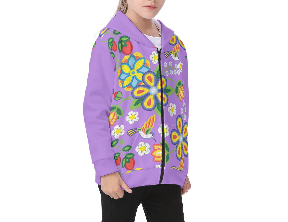 Métis Lavender Floral Beaded Fleece Zip Hoodie