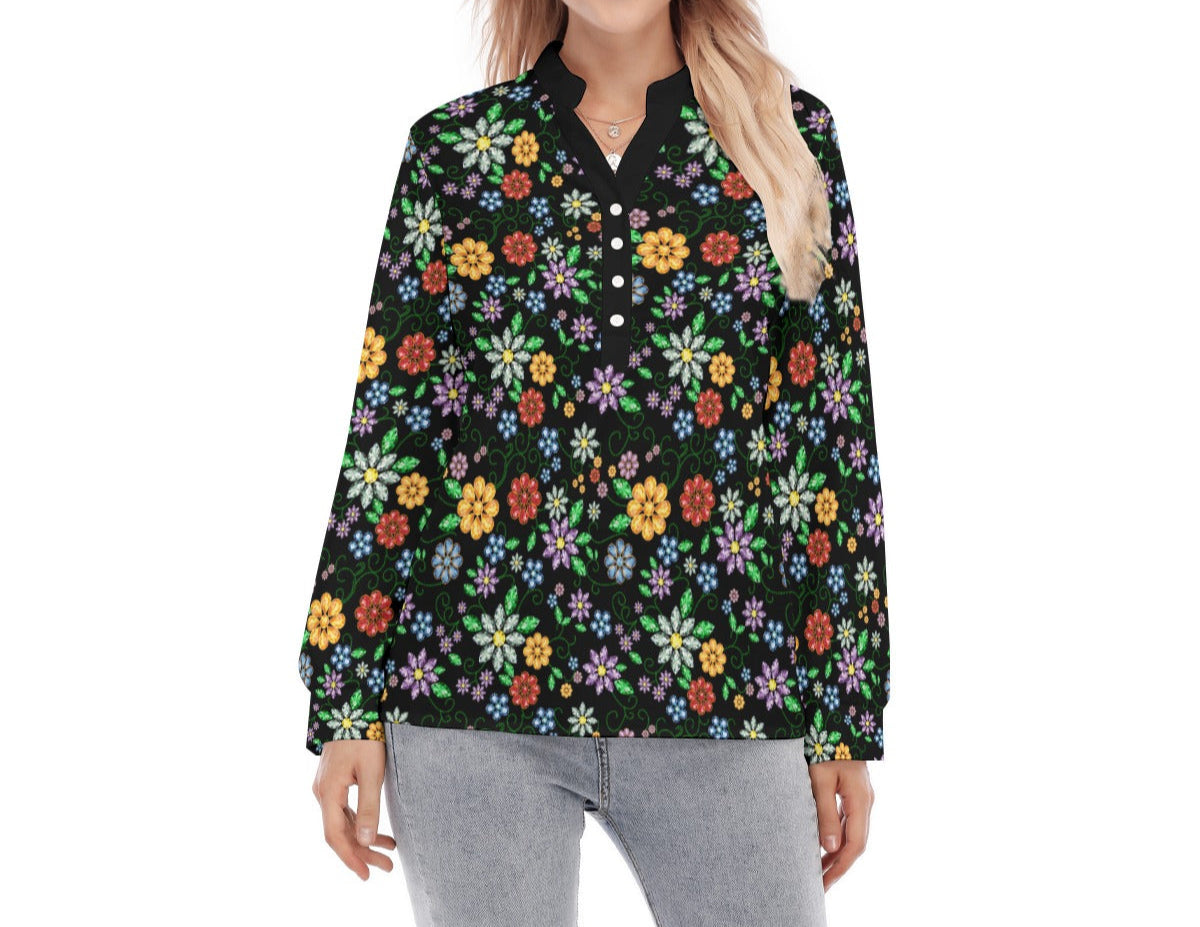 Métis Inspired Floral Beaded Long Sleeve Blouse