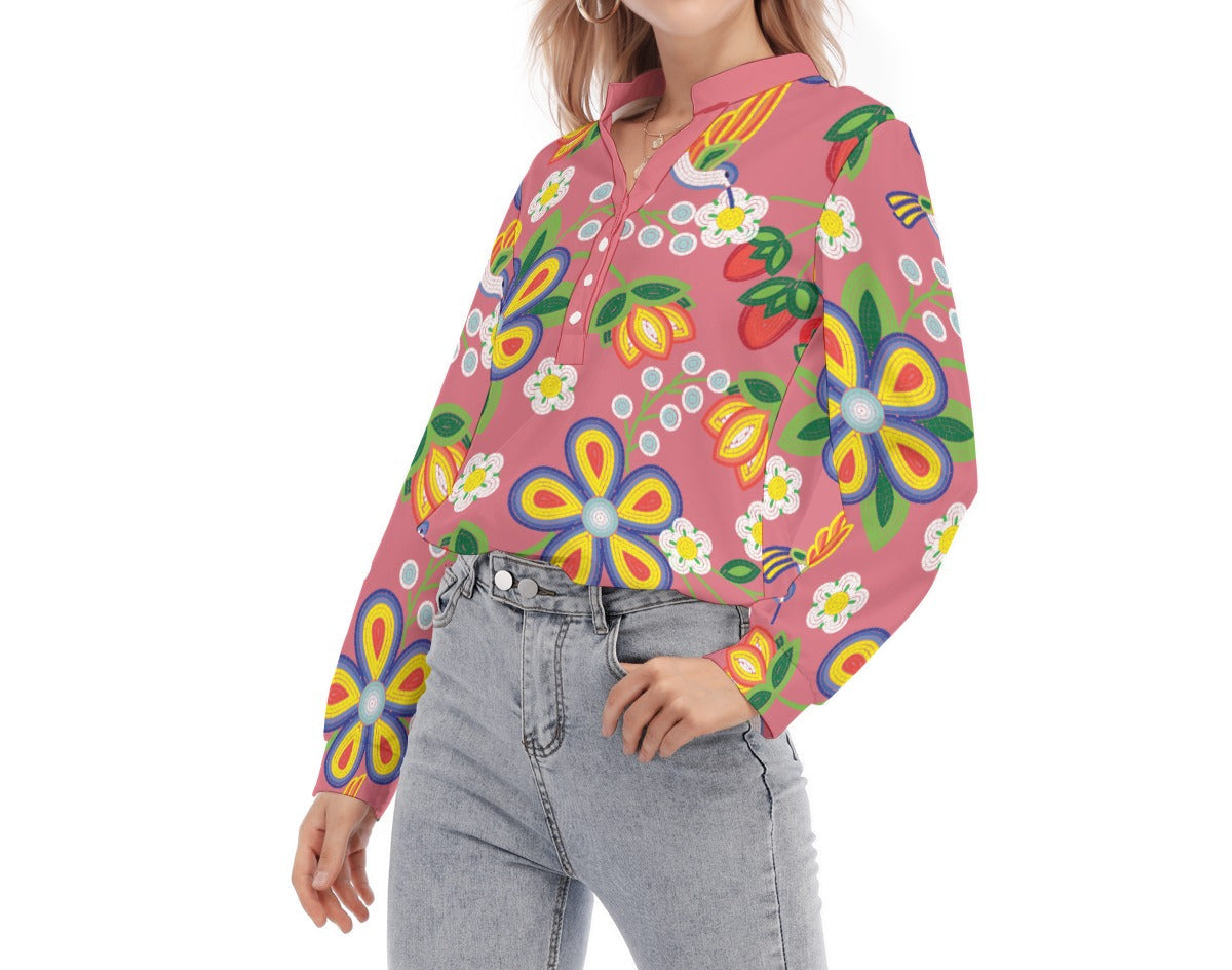Métis Floral Beaded Long Sleeve Blouse