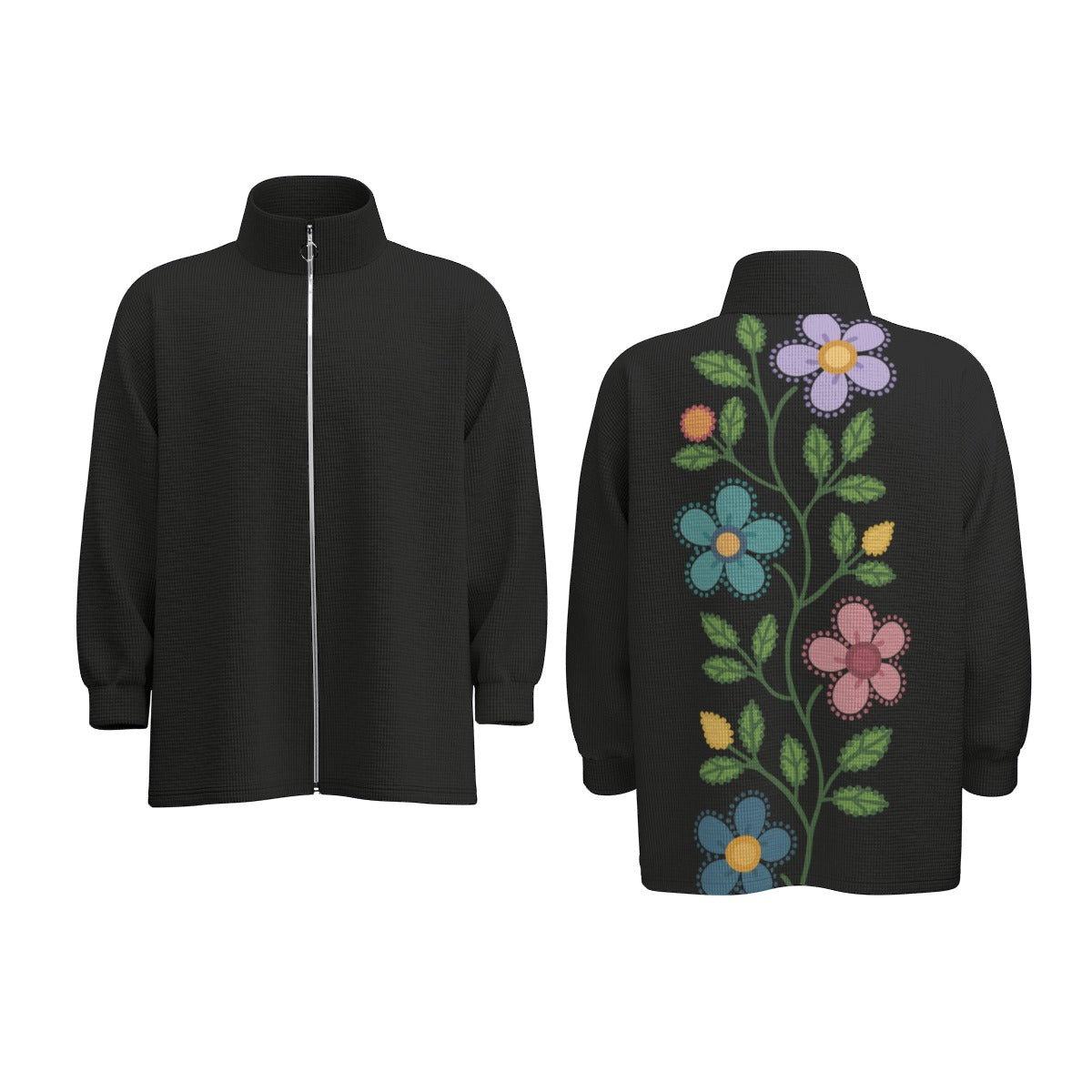 Métis Dotted Floral Zipper Sweater Jacket