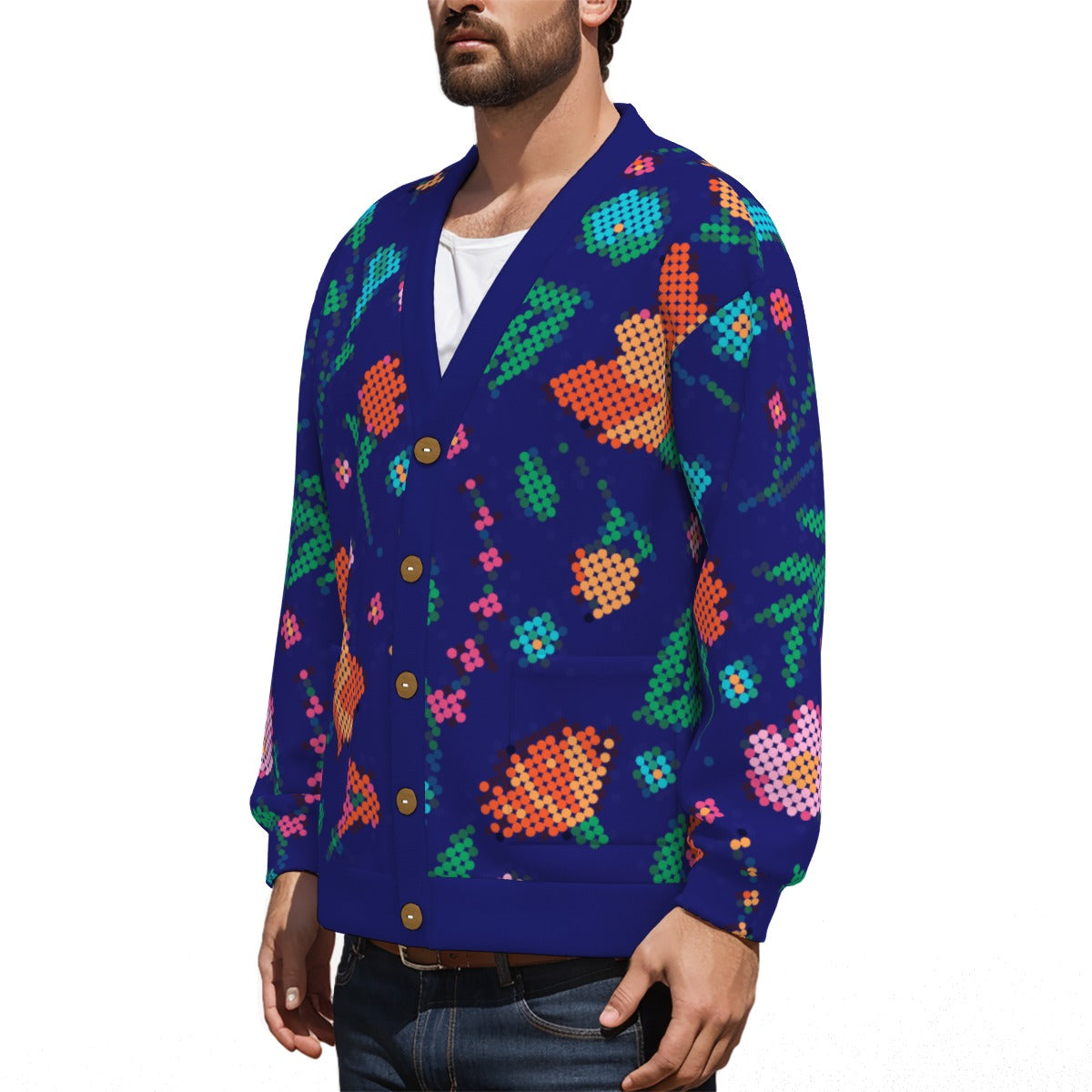 Unisex Métis Digital Dotted Floral Fleece Cardigan