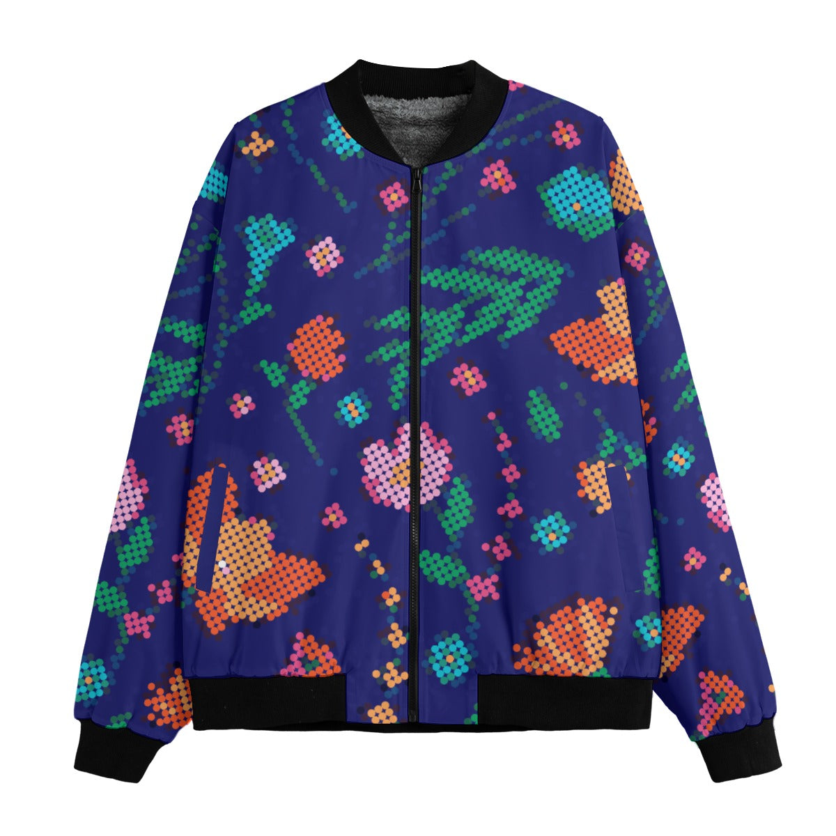 Métis Digital Dotted Floral Fleece Bomber Jacket