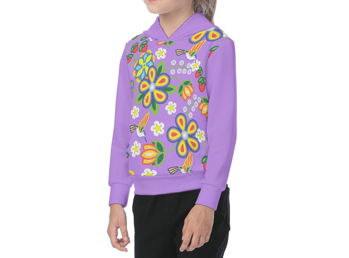 Métis Lavender Floral Beaded Fleece Pullover Hoodie
