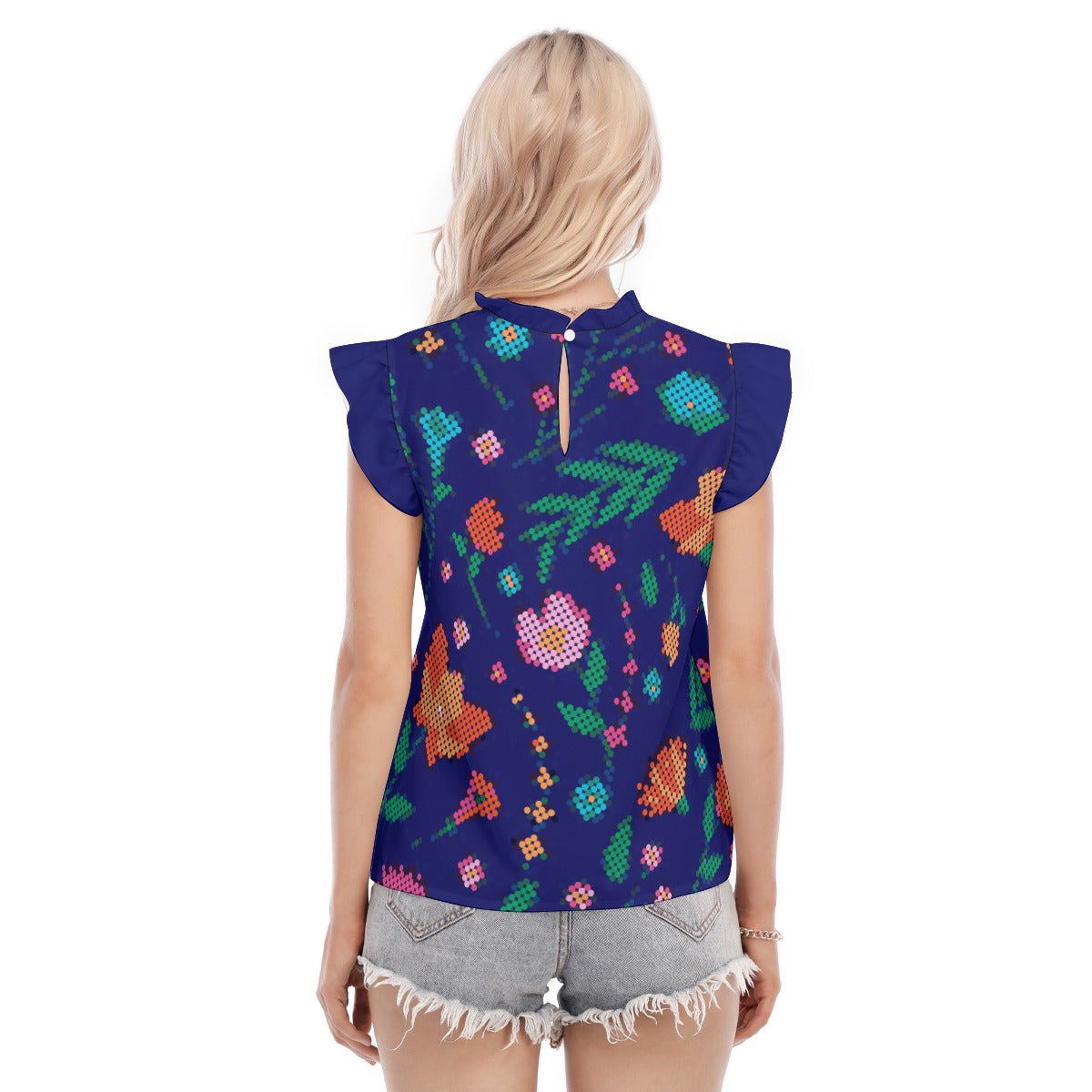 Women's Métis Digital Dotted Floral Ruffle Blouse