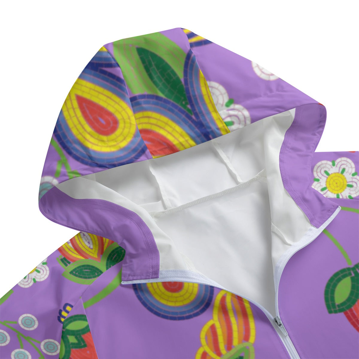 Unisex Métis Lavender Floral Beaded Windbreaker Rain Coat
