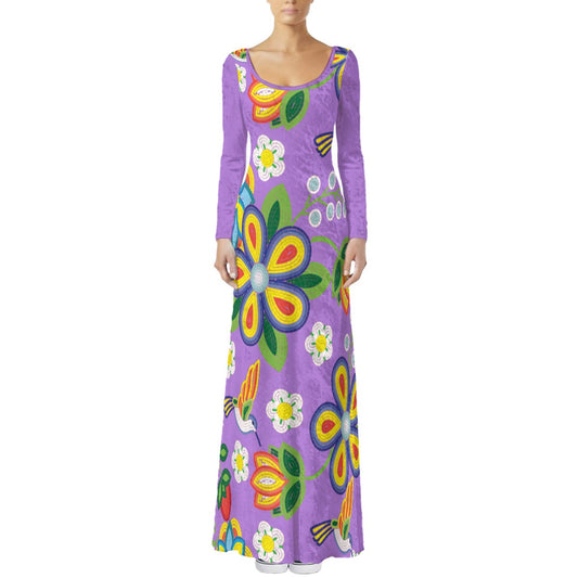 Métis Lavender Floral Beaded Velvet Maxi Dress