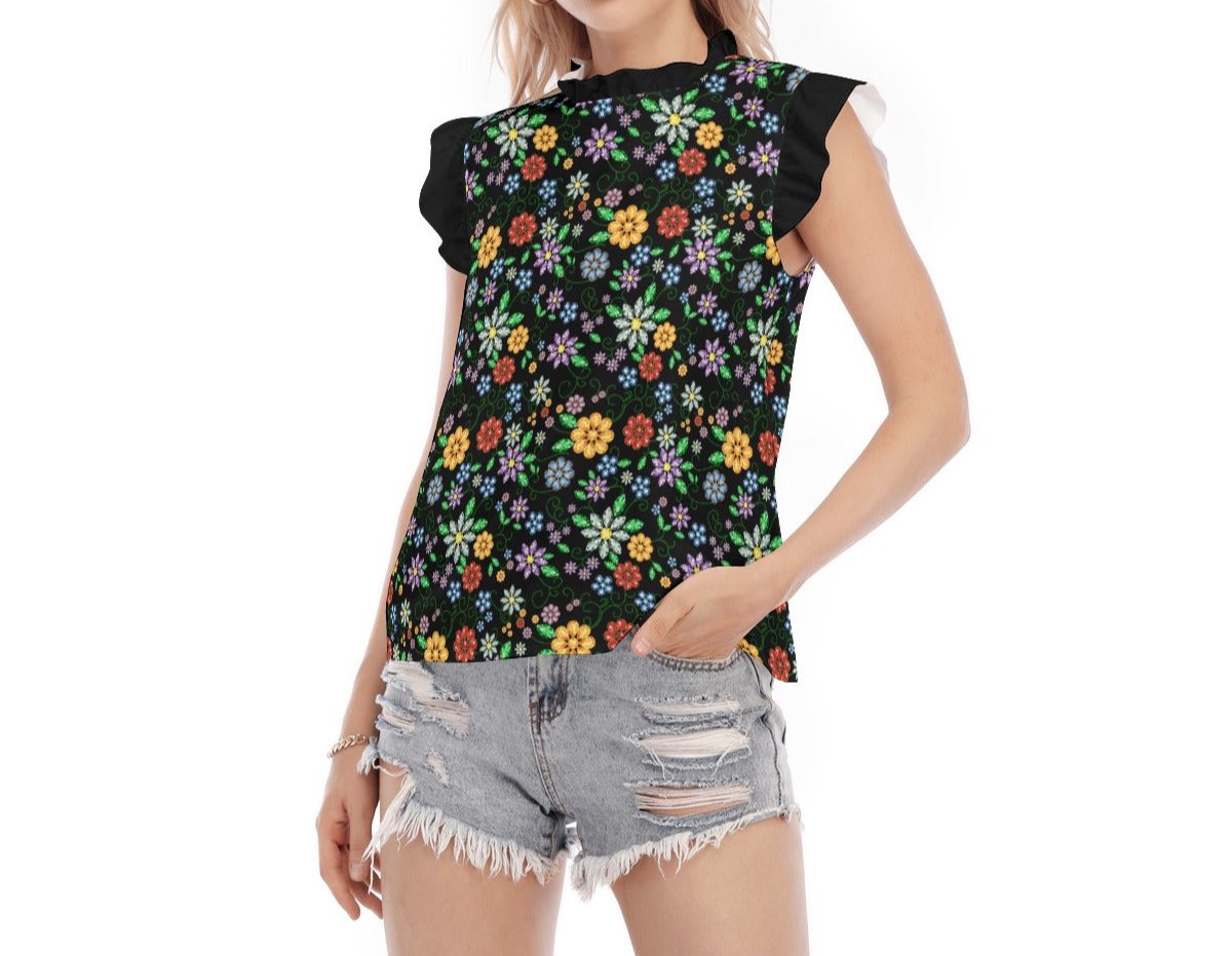 Women's Métis Inspired Floral Beaded Ruffle Blouse