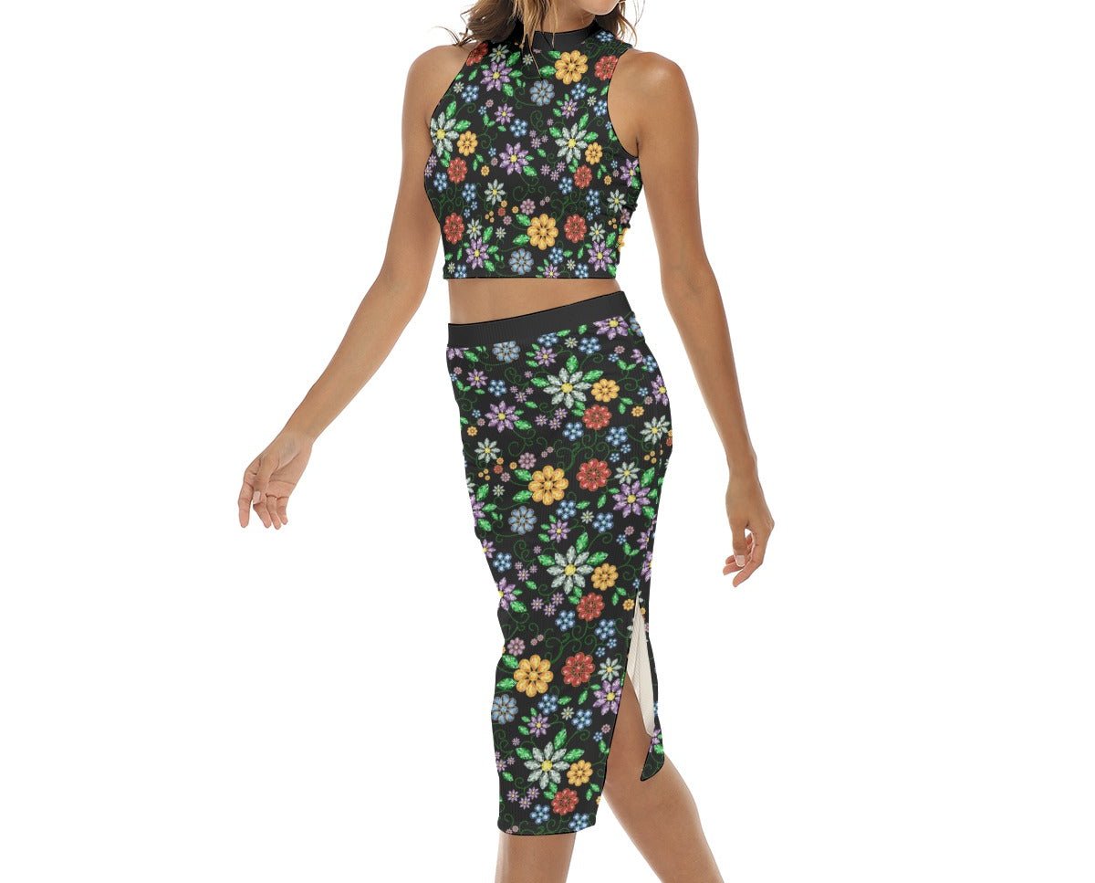 Women's Métis Inspired Floral Beaded Pencil Skirt Set