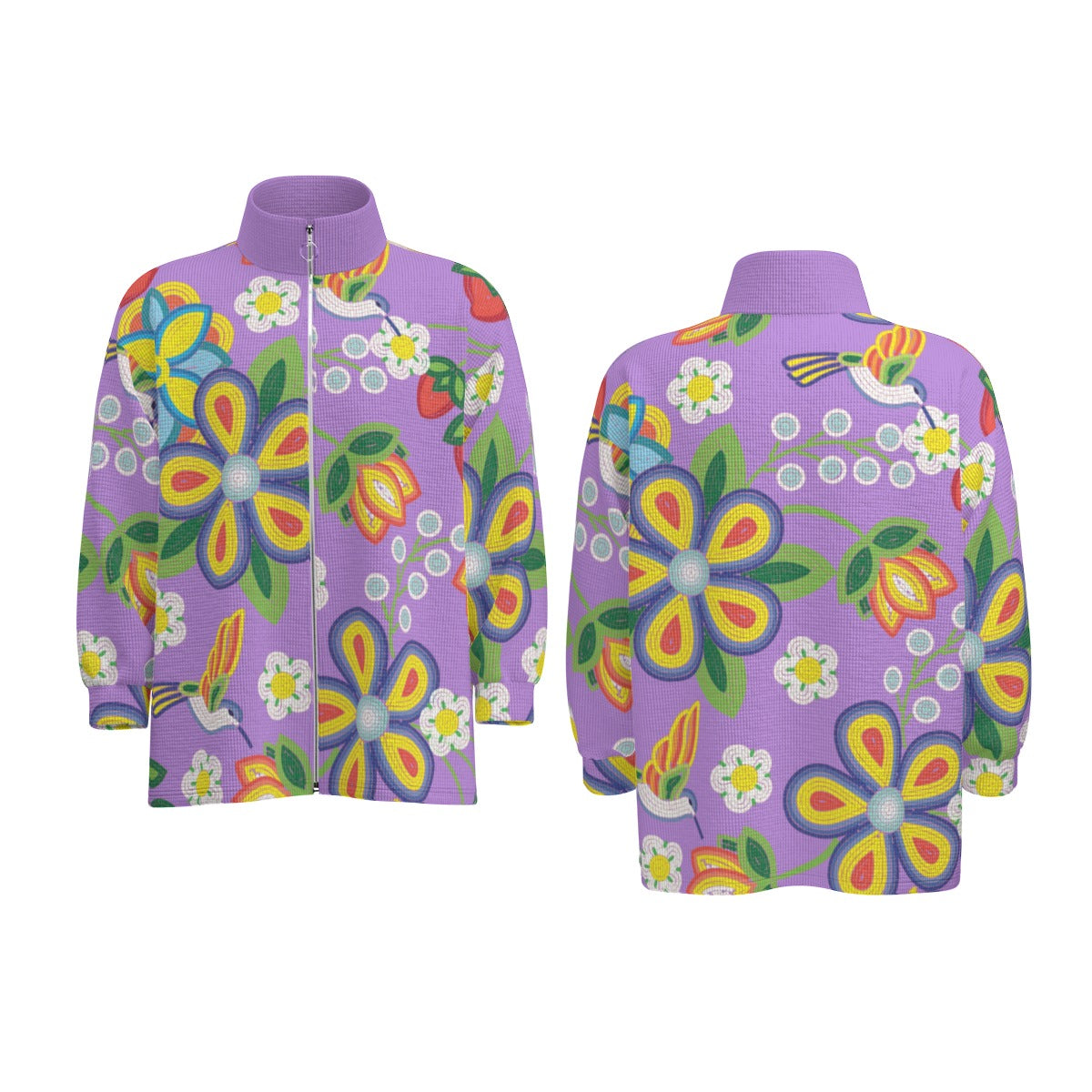 Unisex Métis Lavender Floral Beaded Zipper Sweater Jacket