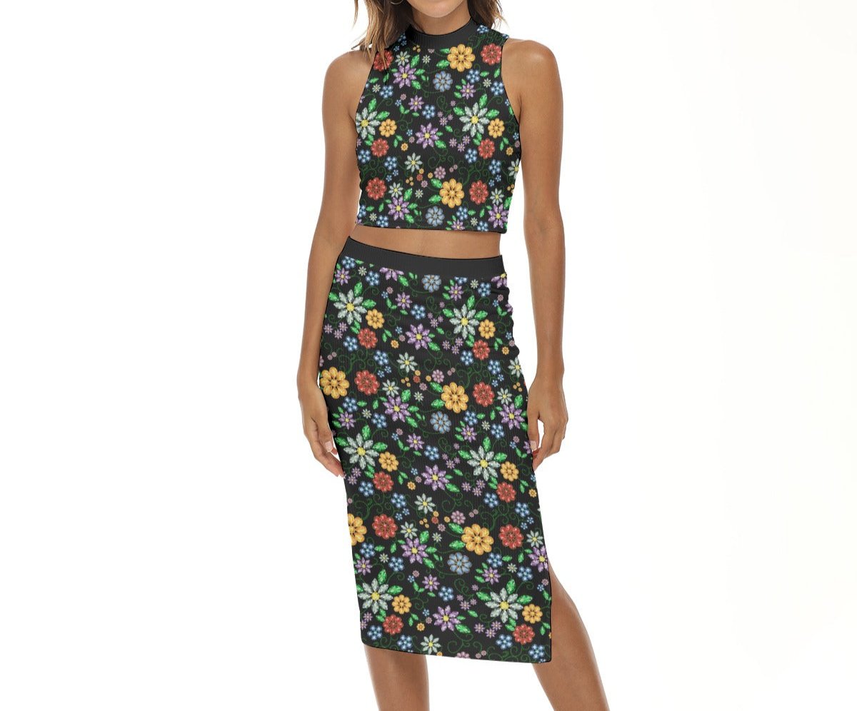 Women's Métis Inspired Floral Beaded Pencil Skirt Set