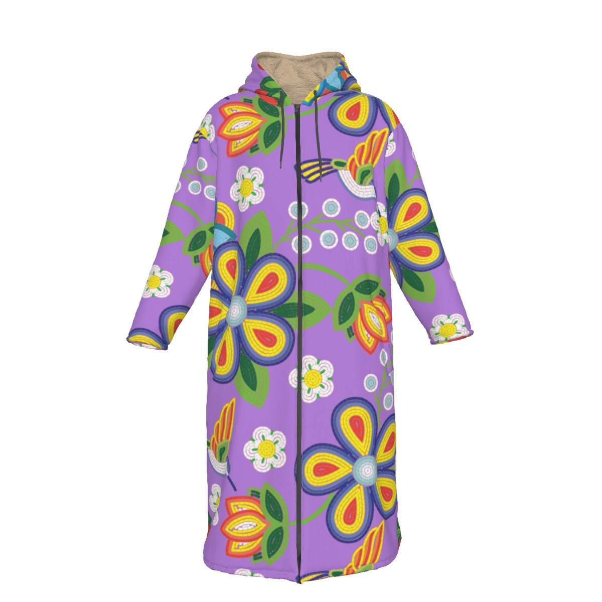 Métis Lavender Floral Beaded Long Fleece Jacket