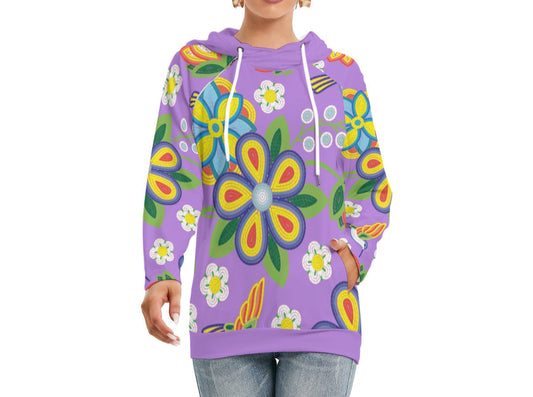 Lavender Floral Beaded Double Hooded Lightweight Sweater