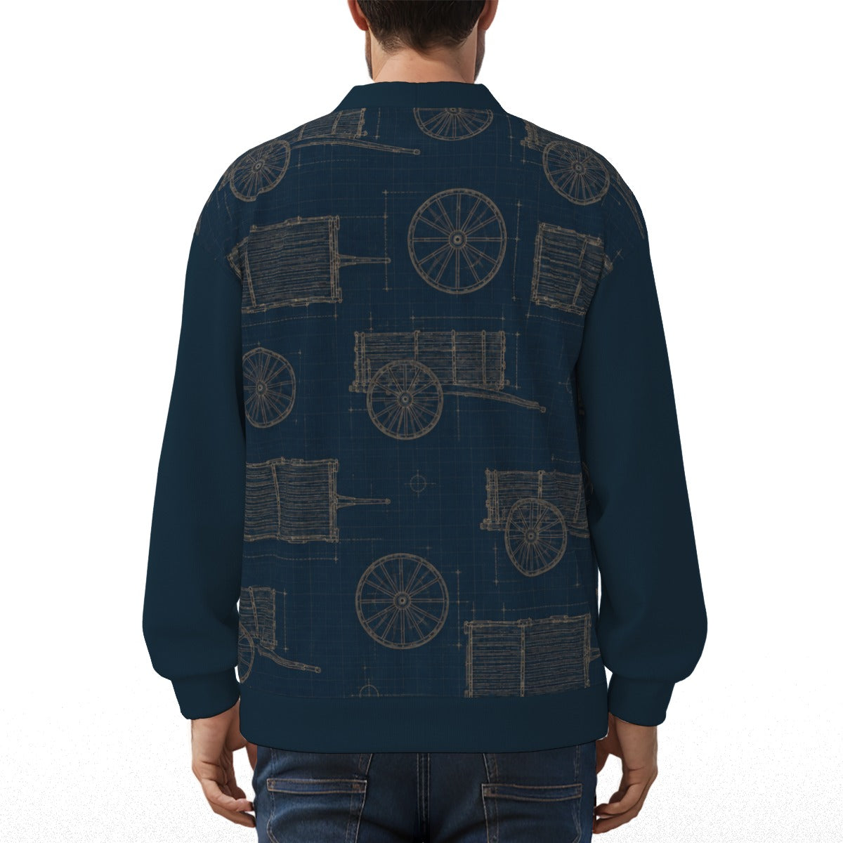 Red River Cart Blueprint Fleece Cardigan