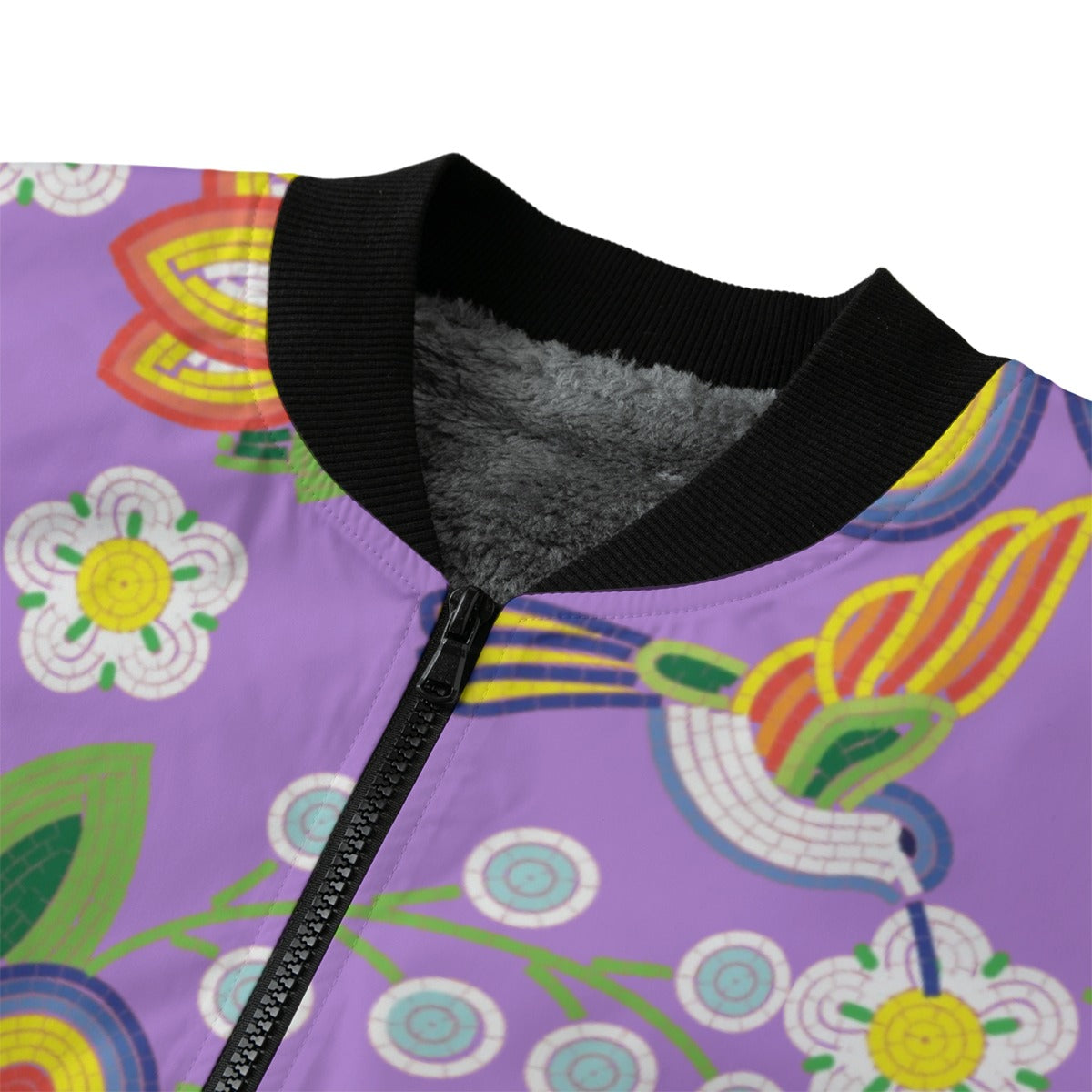 Métis Lavender Floral Beaded Fleece Bomber Jacket