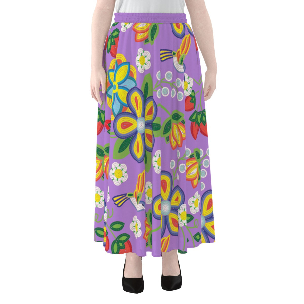 Métis Lavender Floral Beaded Lined Maxi Skirt