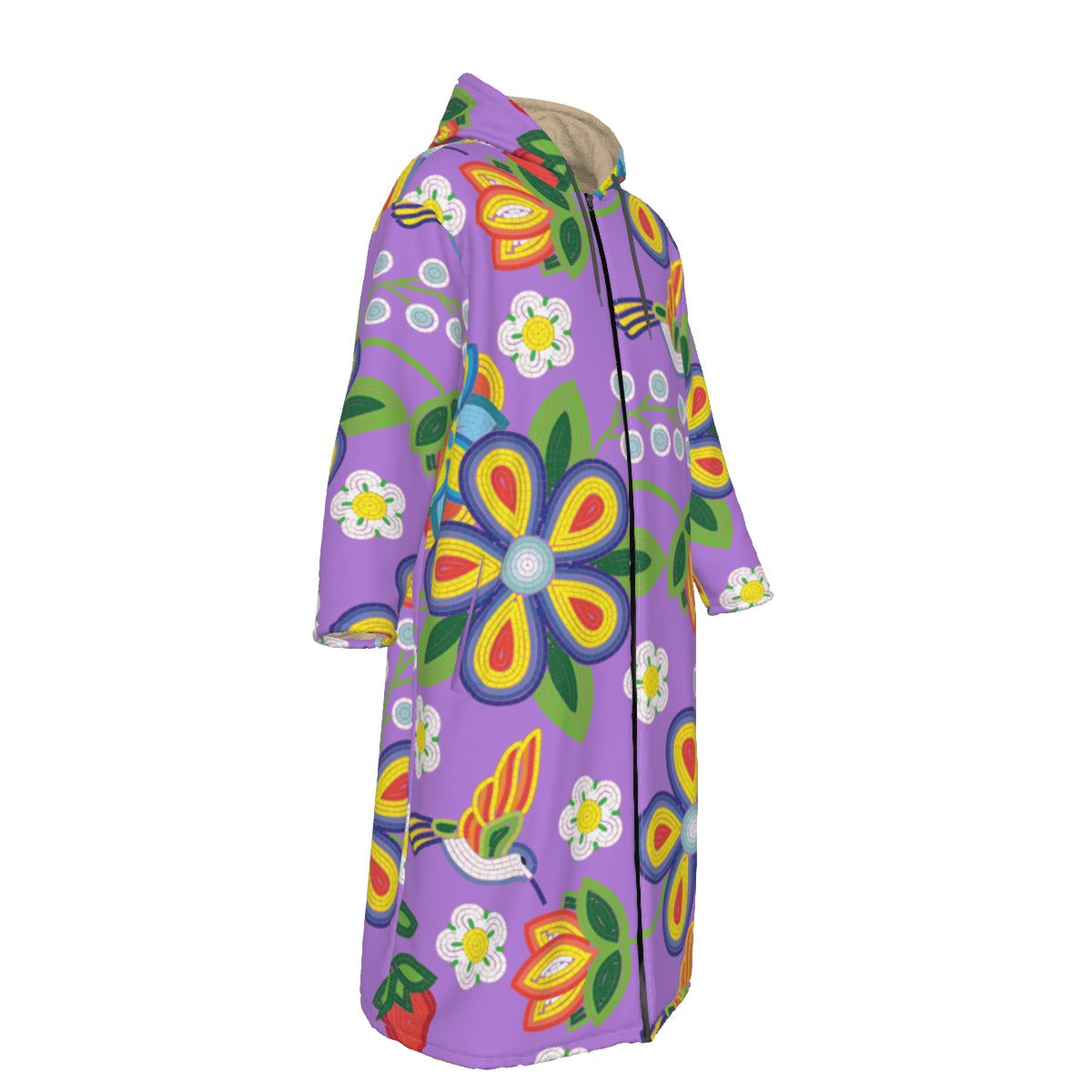 Métis Lavender Floral Beaded Long Fleece Jacket