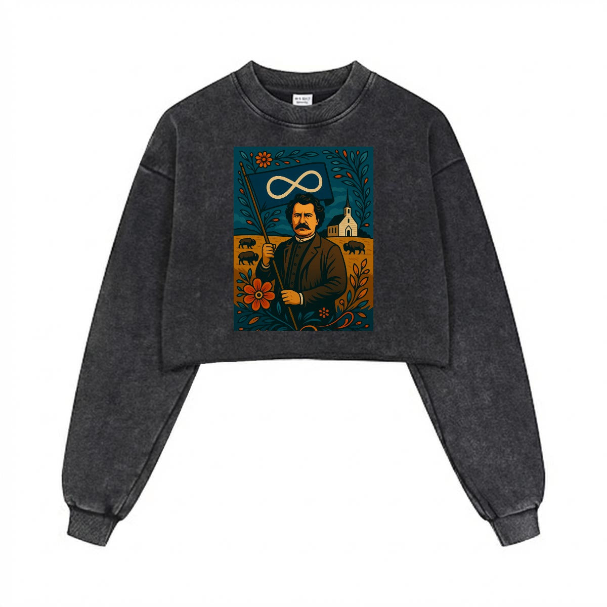 Louis Riel Cropped Distressed Sweatshirt
