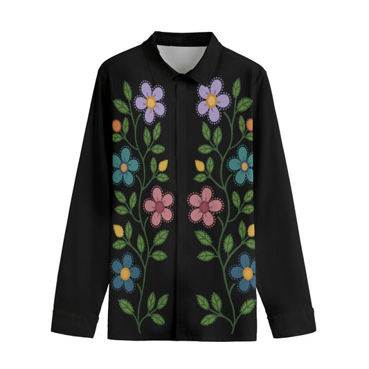 Métis Dotted Floral Long Sleeve Lapel Collar Shirt