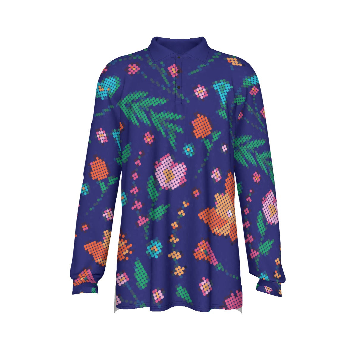 Métis Digital Dotted Floral Long Sleeve Polo