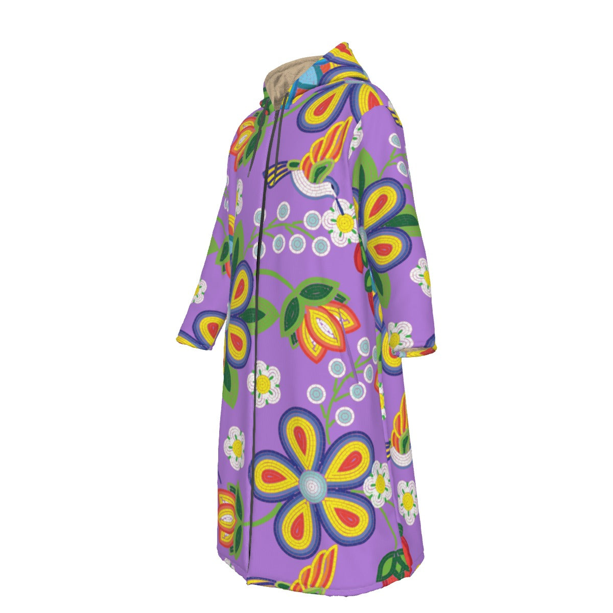 Métis Lavender Floral Beaded Long Fleece Jacket